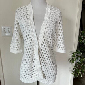Liz Claiborne 100% COTTON White Hollow Out Open Front Cardigan Medium
